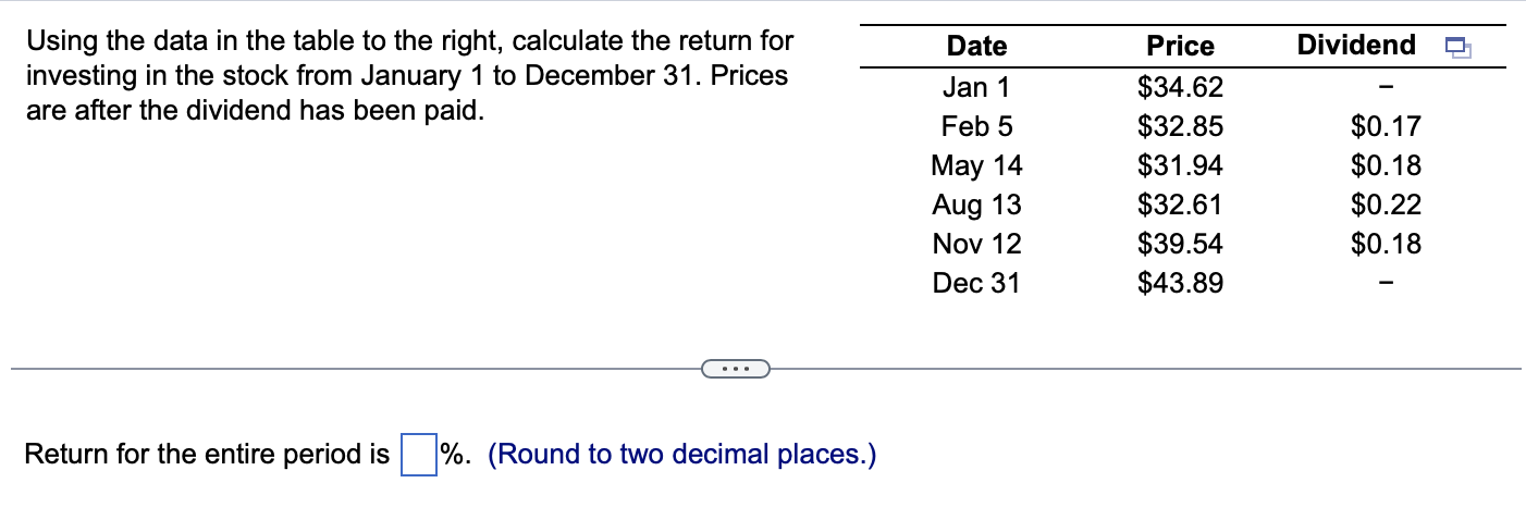 Can anyone assist? Date Dividend Using the data in the table to