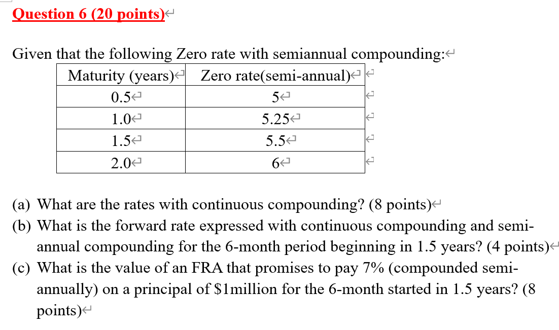 Given that the following Zero rate with semiannual compounding: (a) What