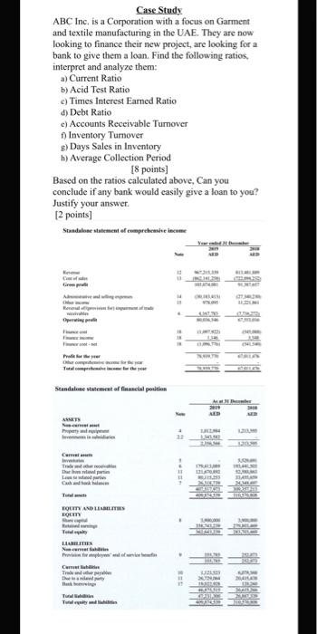 answer with interpretation Case Study ABC Inc. is a Corporation with a