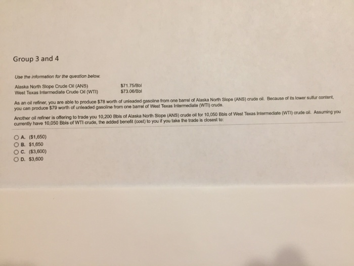  Group 3 and 4 Use the information for the question below