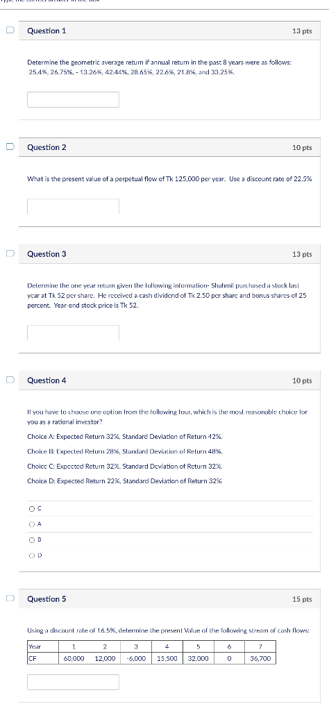 Determine the geometric average return if annual return in the past