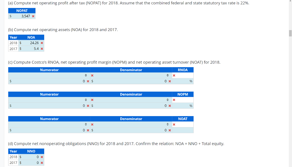 (a) Compute net operating profit after tax (NOPAT) for 2018 . Assume