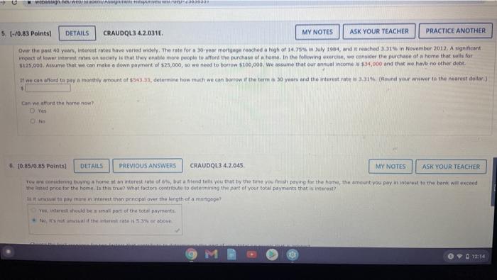 to the nearest ont.) 5. (-/0.83 Points) DETAILS CRAUDQL3 4.2.0316 MY NOTES