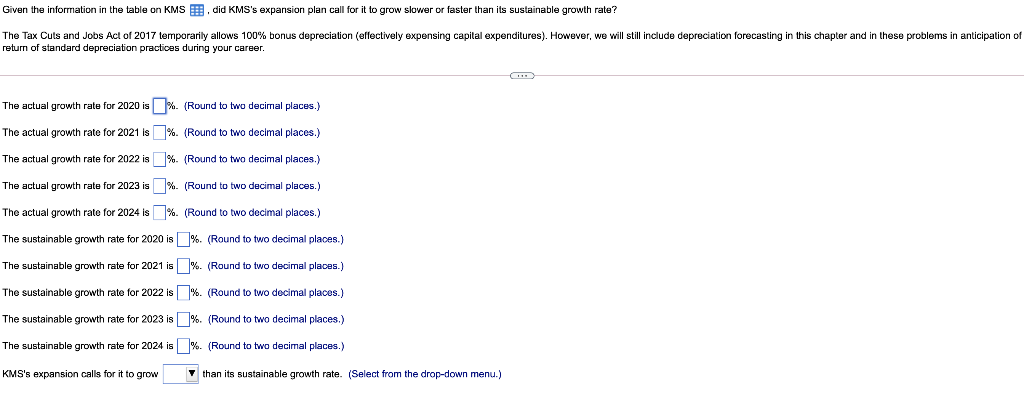 Given the information in the table on KMS : . did