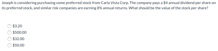 Corp. The company pays a $4 annual dividend per share on its