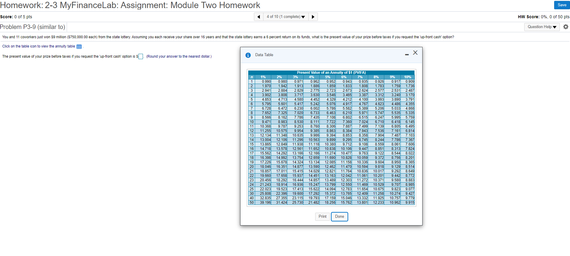 Homework: 2-3 MyFinanceLab: Assignment: Module Two Homework Save Score: 0 of