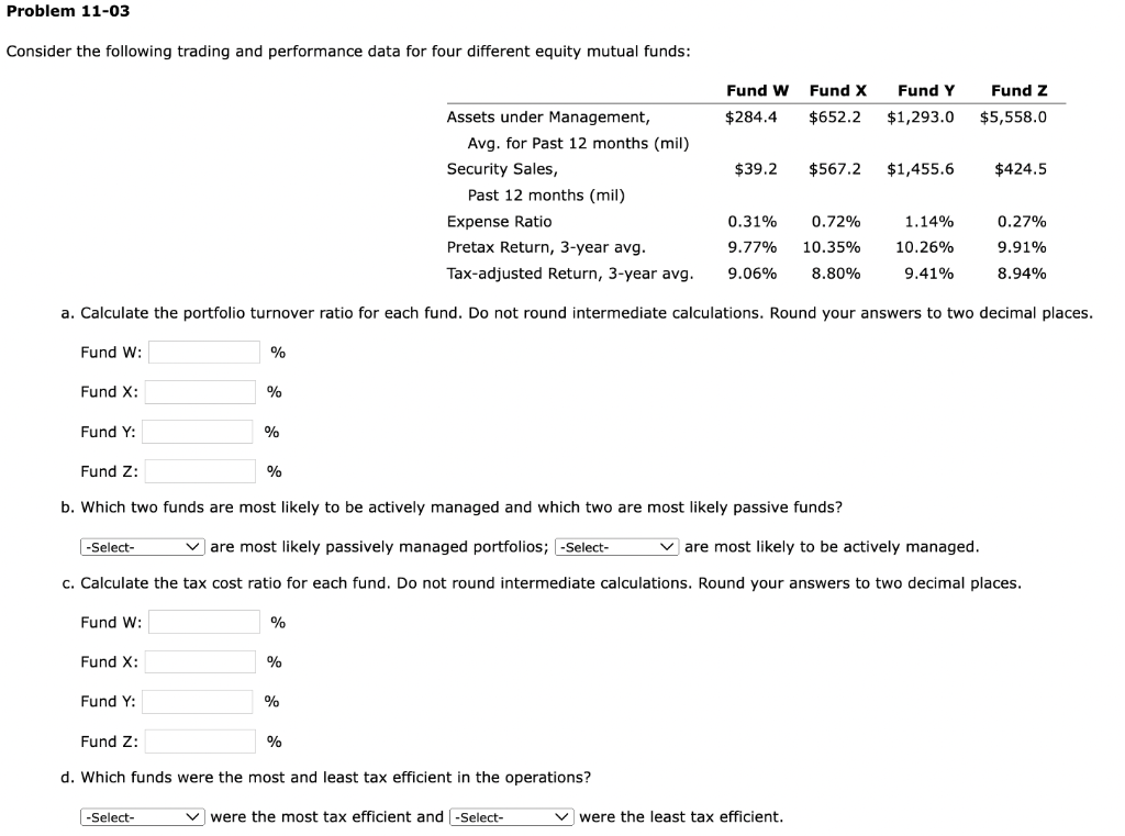  Consider the following trading and performance data for four different equity