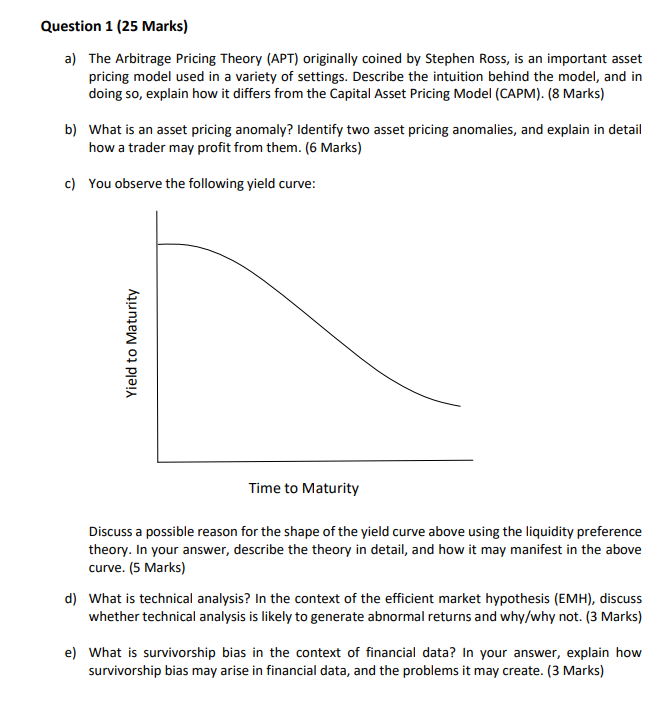 Question 1 (25 Marks) a) The Arbitrage Pricing Theory (APT) originally
