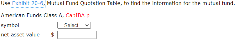  Use Mutual Fund Quotation Table, to find the information for the