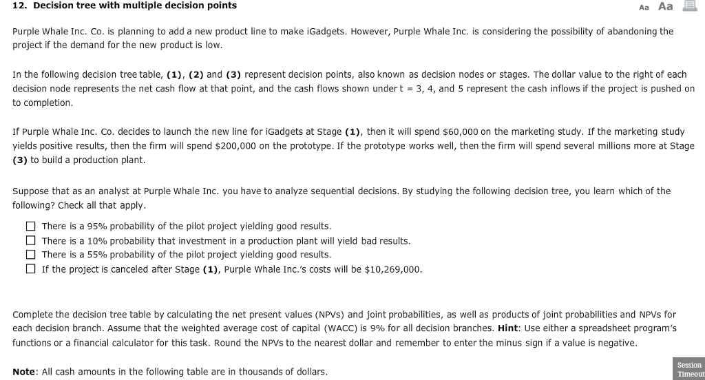  12. Decision tree with multiple decision points Purple Whale Inc. Co.