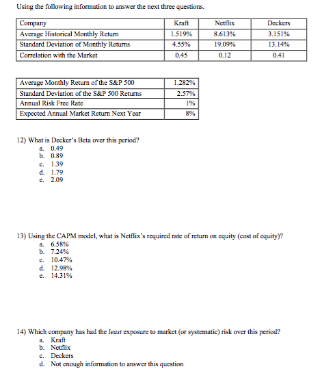 Using the following information to answer the next three questions. Average