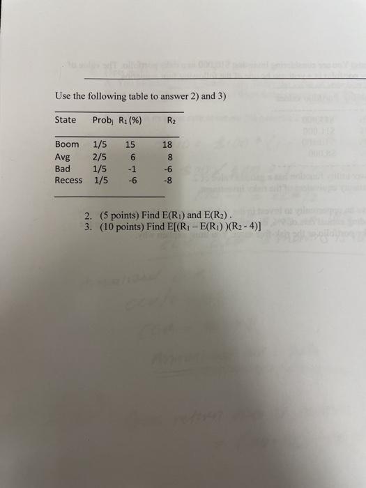  Use the following table to answer 2) and 3) State Prob)