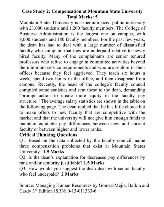  Case Study 2: Compensation at Mountain State University Total Marks: 5