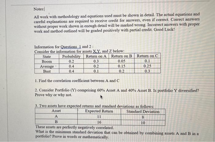  Notes: All work with methodology and equations used must be shown