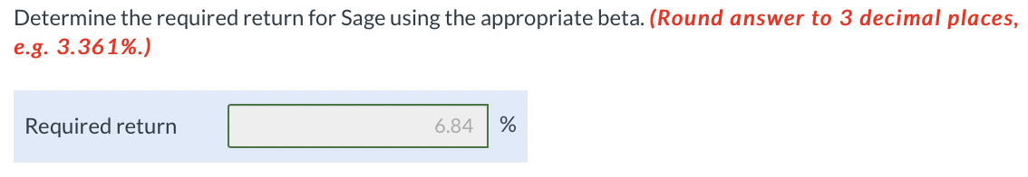 returns for Sage Company, a plumbing supply company, which pays a current