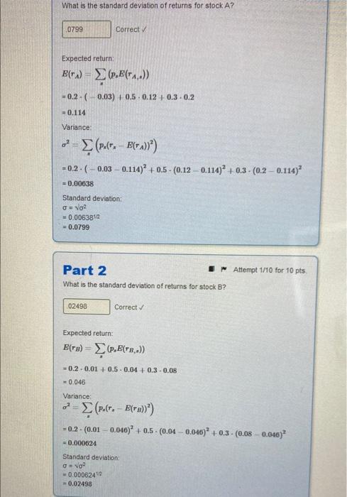 B, given different states of the economy Probability E(TA.s) E(TB,s) 0.2 -0.03