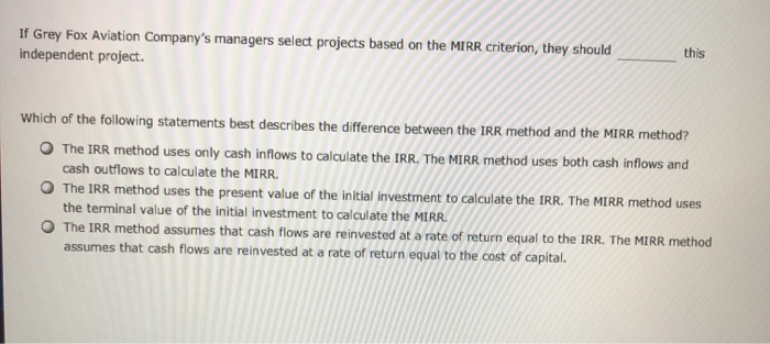 IRR evaluation method assumes that cash flows from the project are reinvested