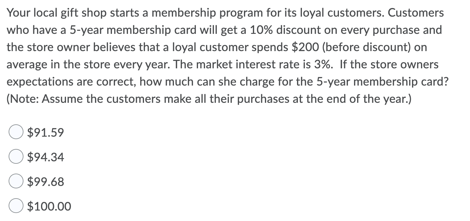 Your local gift shop starts a membership program for its loyal