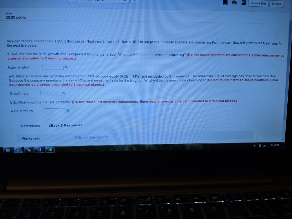  Save & Exit Submit value 20.00 points Mexican Motors' market cap