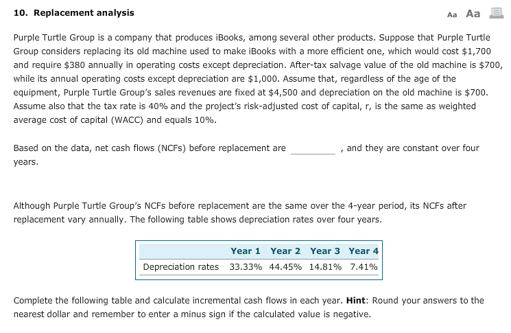 10. Replacement analysis Aa Aa Purple Turtie Group is a company