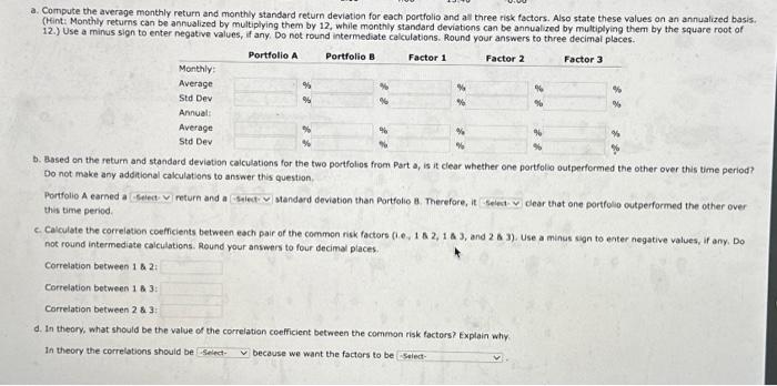monthly excess returns to two different actively managed stock portfolios (A and