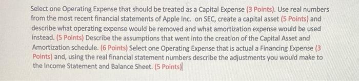  Select one Operating Expense that should be treated as a Capital