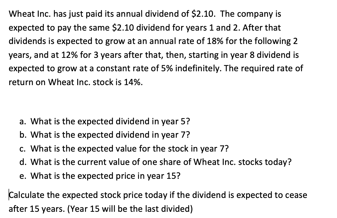 How can this problem be done in excel Wheat Inc. has just
