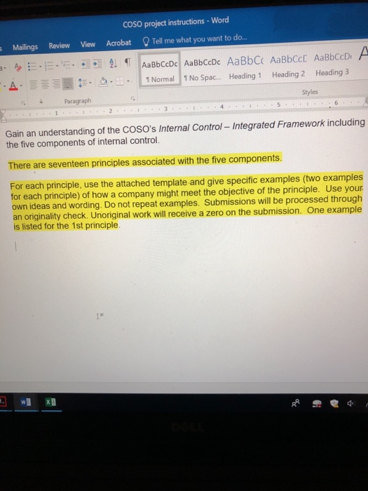  I have to provide two examples for all 17 principles. COSO