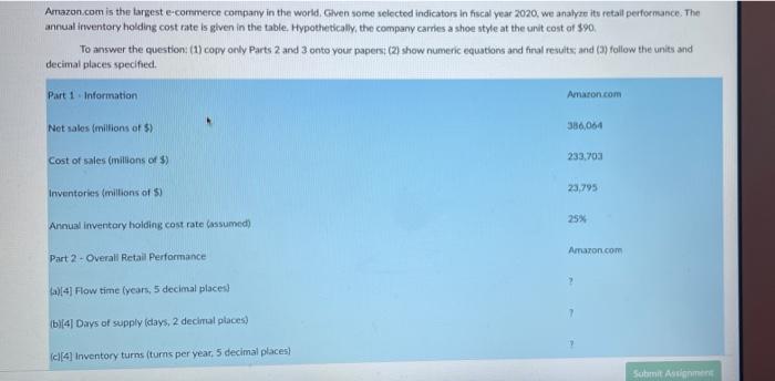 olease help understand with equations Amazon.com is the largest e-commerce company in