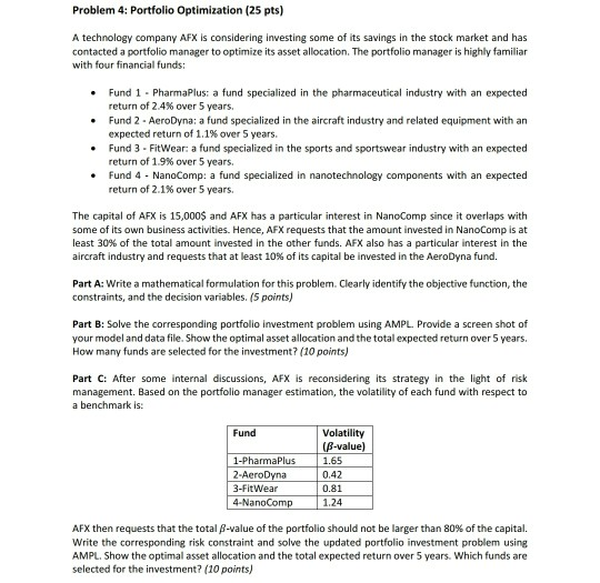 Problem 4: Portfolio Optimization (25 pts) A technology company AFX is