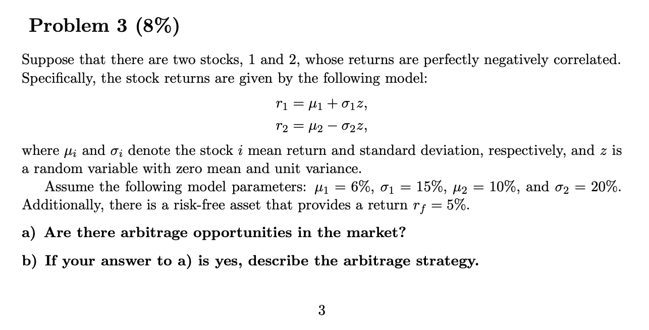 Problem 3 (8%) = Suppose that there are two stocks, 1