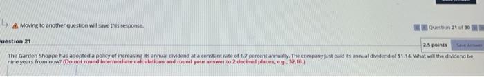 Question 21 2.5 points The Garden Shoppe hat adaptada po ty of