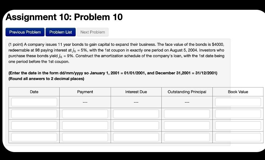  Assignment 10: Problem 10 Previous Problem Problem List Next Problem (1