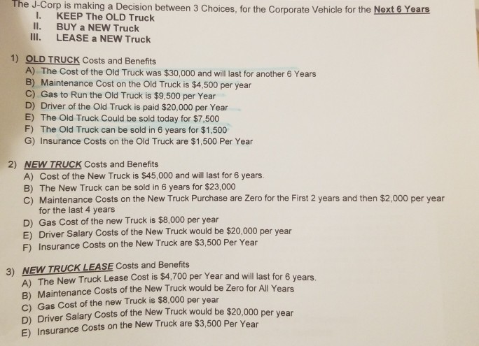 The J-Corp is making a Decision between 3 Choices, for the