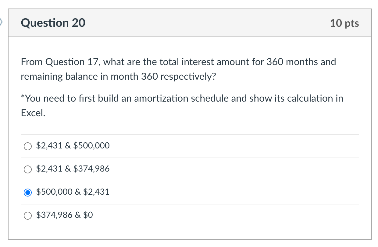 I need help with the excel function please Question 20 10 pts