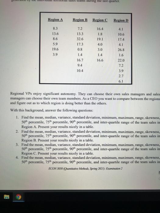  question 7 show work please du sales teams during the last
