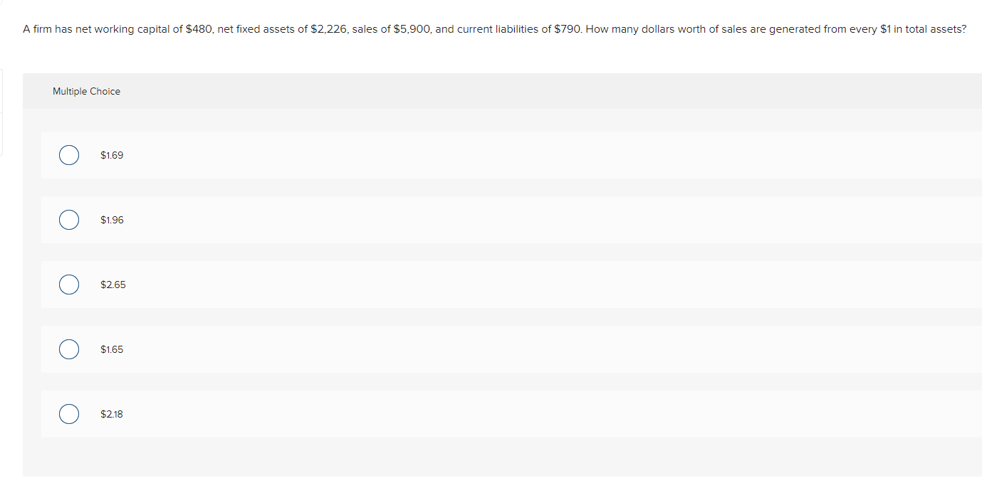 6 Multiple Choice $1.69 $1.96 $2.65 $1.65 $2.18