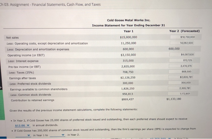 Assignment - Financial Statements, Cash Flow, and Taxes 3. Income statement The