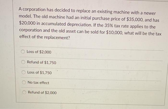  A corporation has decided to replace an existing machine with a