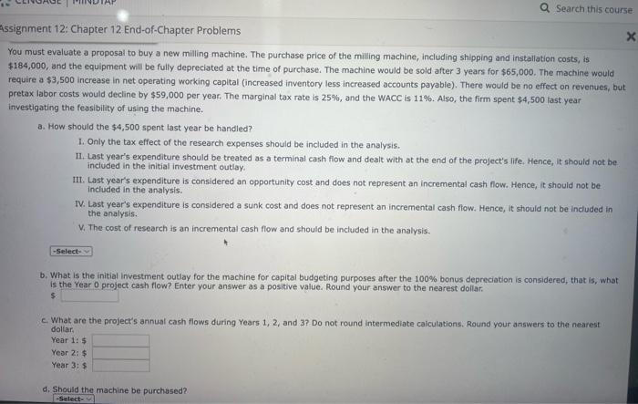  Search this course Assignment 12: Chapter 12 End-of-Chapter Problems X You