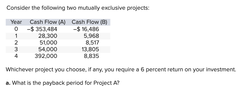  b. What is the payback period for Project B? c. What