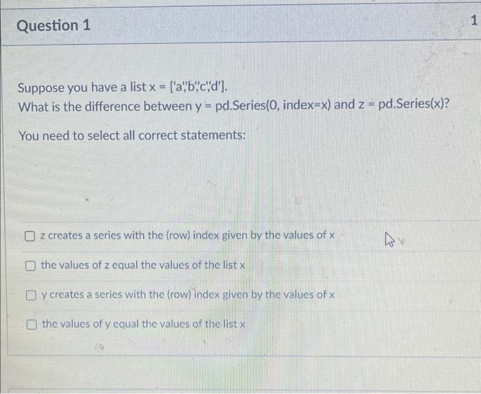 python 1 Question 1 a Suppose you have a list x =