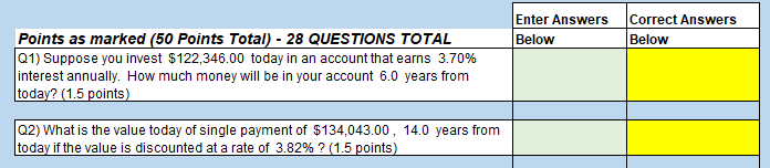  Enter Answers Below Correct Answers Below Points as marked (50 Points