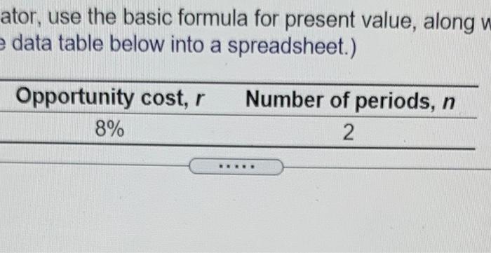 Present value calcuation: without referring to the preprogrammed function on your financial