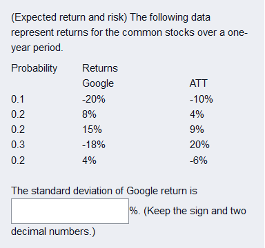  (Expected return and risk) The following data represent returns for the