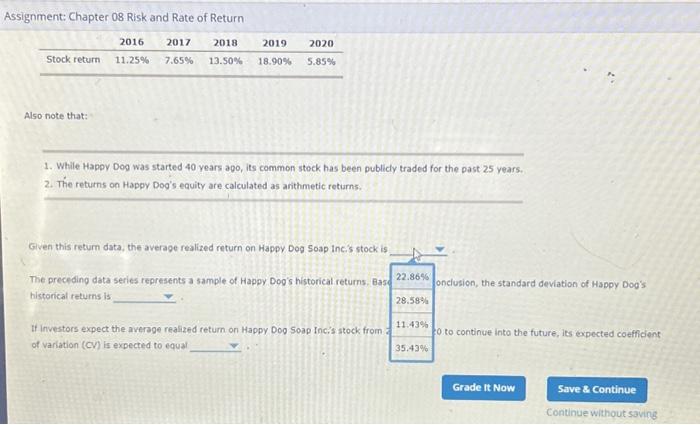 given time period are called realized returns. Historical data on realized returns
