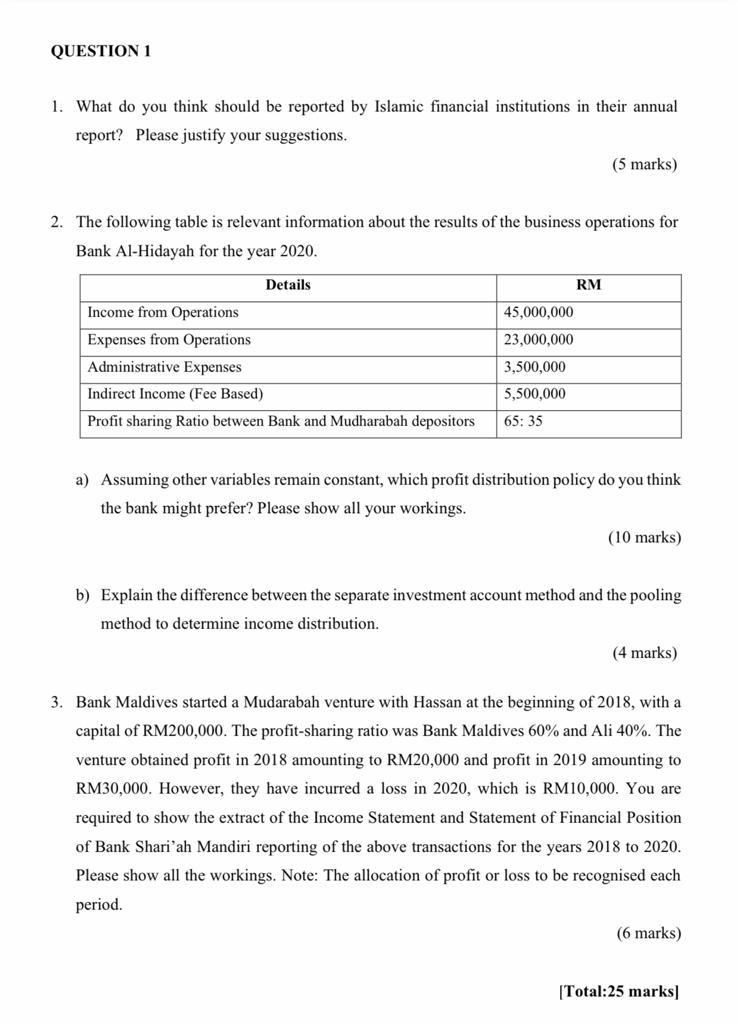 QUESTION 1 1. What do you think should be reported by