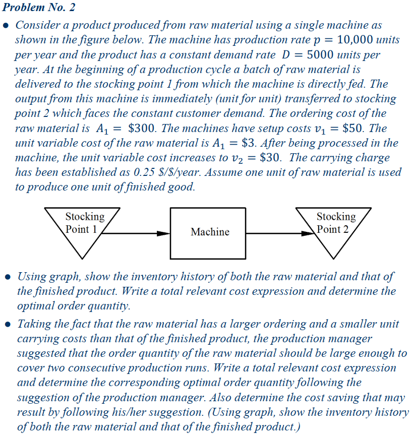  Problem No. 2 Consider a product produced from raw material using