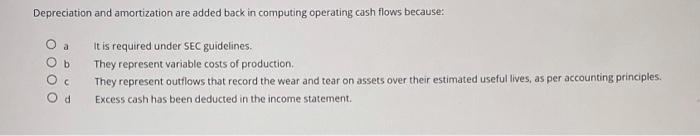  Depreciation and amortization are added back in computing operating cash flows