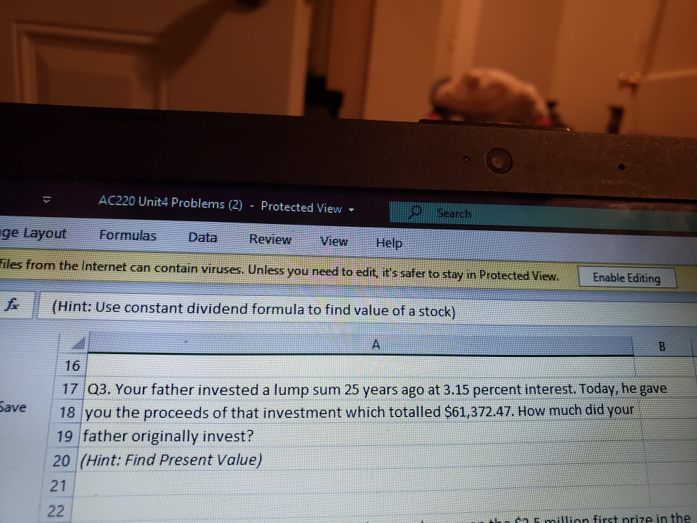 please screenshot problem worked out on excel worksheet AC220 Unit4 Problems